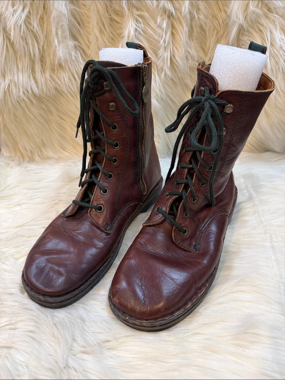 New Born Women’s Brown Leather Lace-Up Boots -Size 10